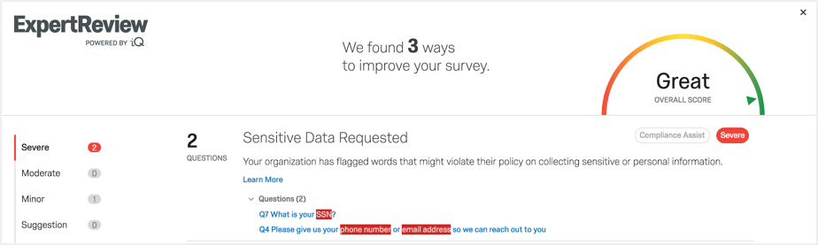 ExpertReview sensitive data